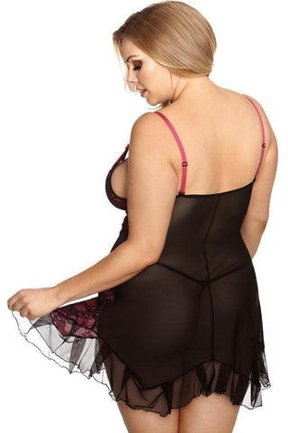 Anais - PLUS SIZE Babydoll - AS Gia chemise ροζ-μαύρο AS10035 - E-string.gr
