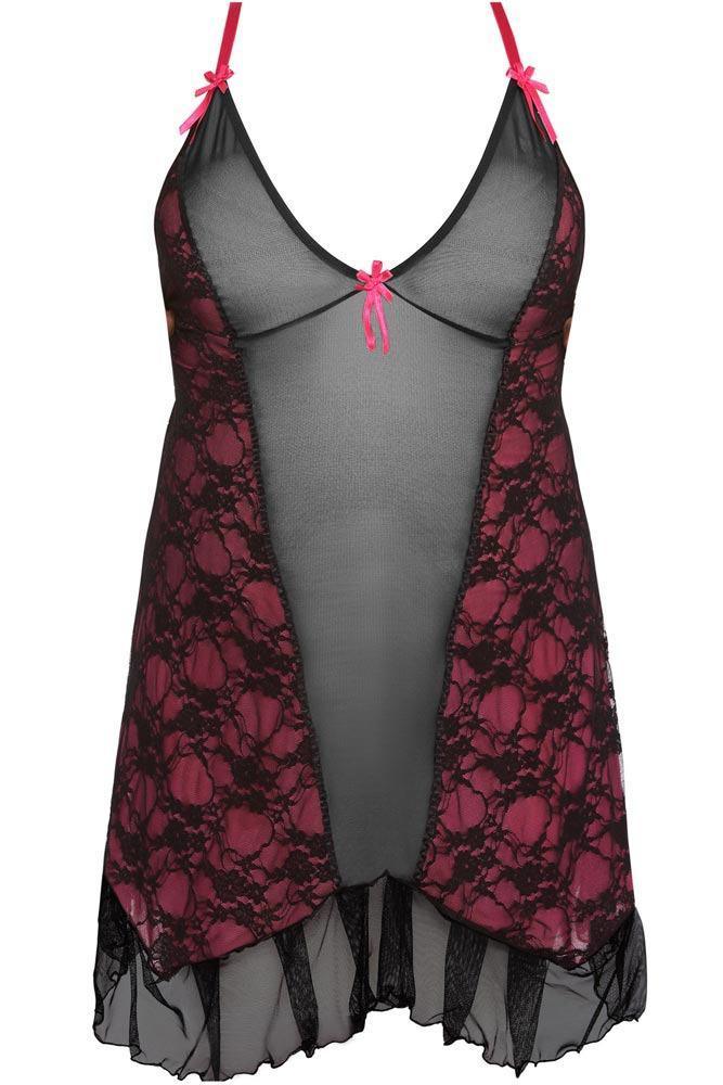 Anais - PLUS SIZE Babydoll - AS Gia chemise ροζ-μαύρο AS10035 - E-string.gr