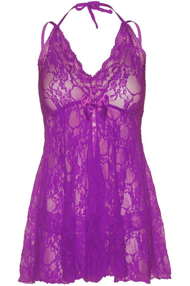 Leg Avenue - Γυναικείο Babydoll - Halter Babydoll and G-String Μωβ LG81454 - E-string.gr
