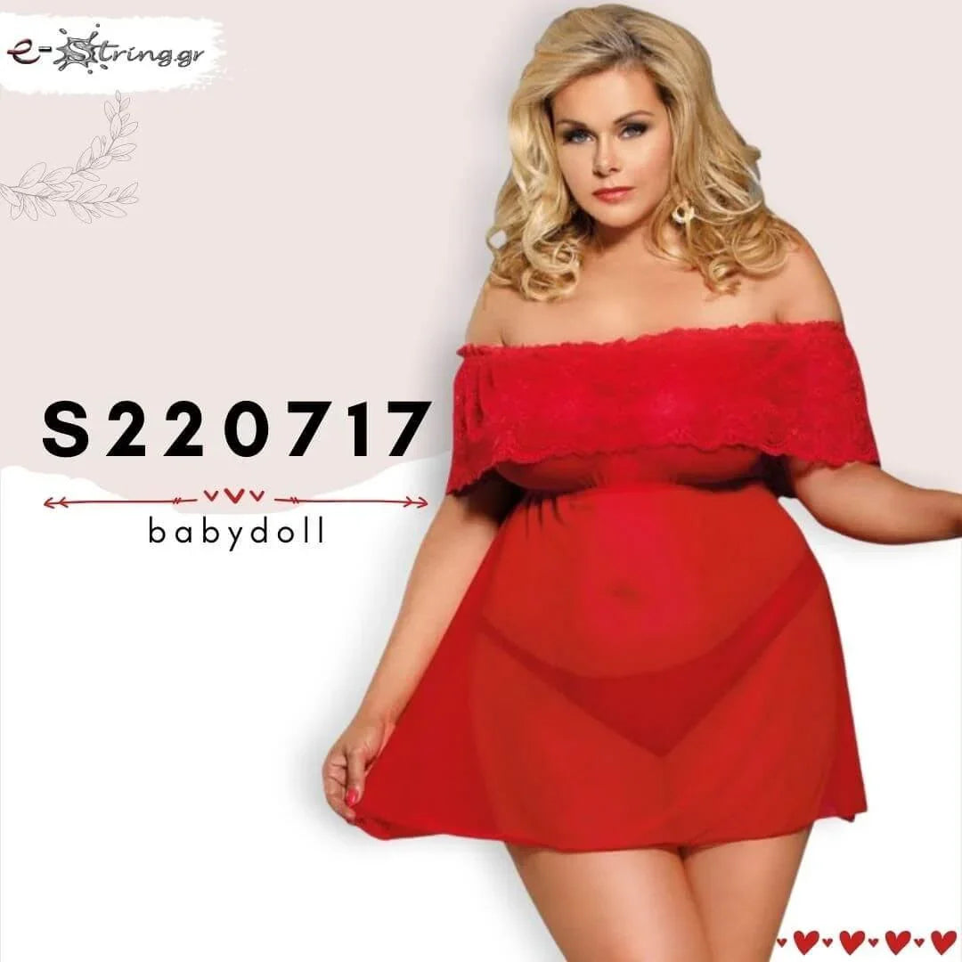 Subblime - Plus Size Babydoll - Subblime Babydoll and Thong Κόκκινο S-220717 - E-string.gr