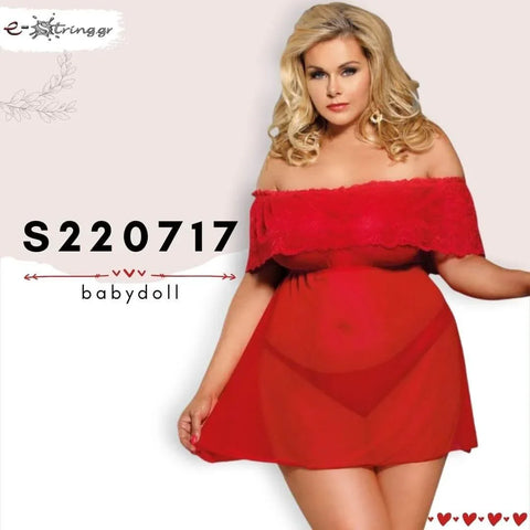 Subblime - Plus Size Babydoll - Subblime Babydoll and Thong Κόκκινο S-220717 - E-string.gr