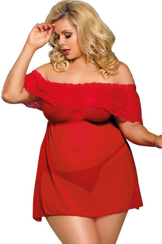 Subblime - Plus Size Babydoll - Subblime Babydoll and Thong Κόκκινο S-220717 - E-string.gr