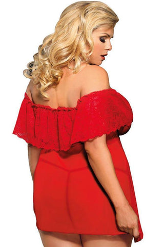 Subblime - Plus Size Babydoll - Subblime Babydoll and Thong Κόκκινο S-220717 - E-string.gr