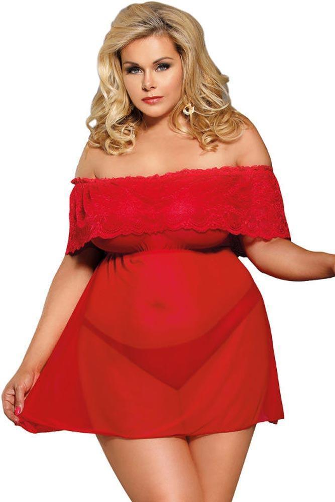 Subblime - Plus Size Babydoll - Subblime Babydoll and Thong Κόκκινο S-220717 - E-string.gr