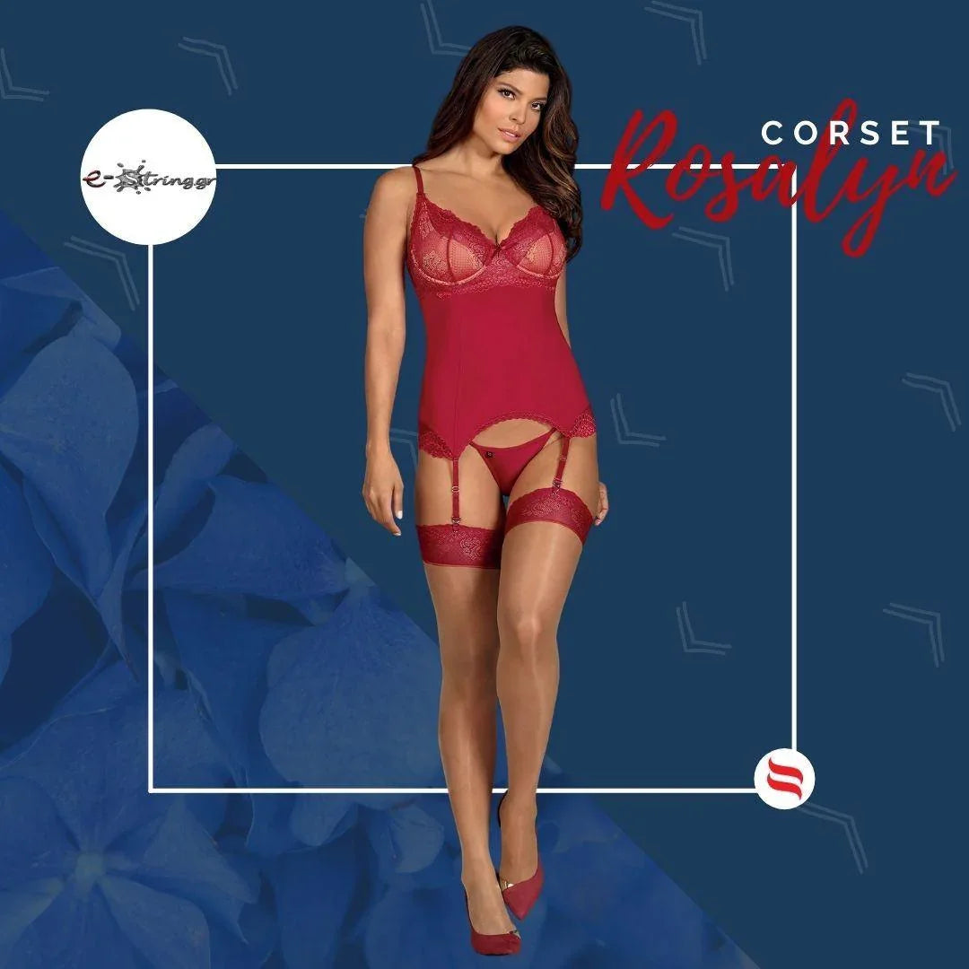 Obsessive - Γυναικείος κορσές - Obsessive Rosalyn corset and thong Κόκκινος OB4168 - E-string.gr