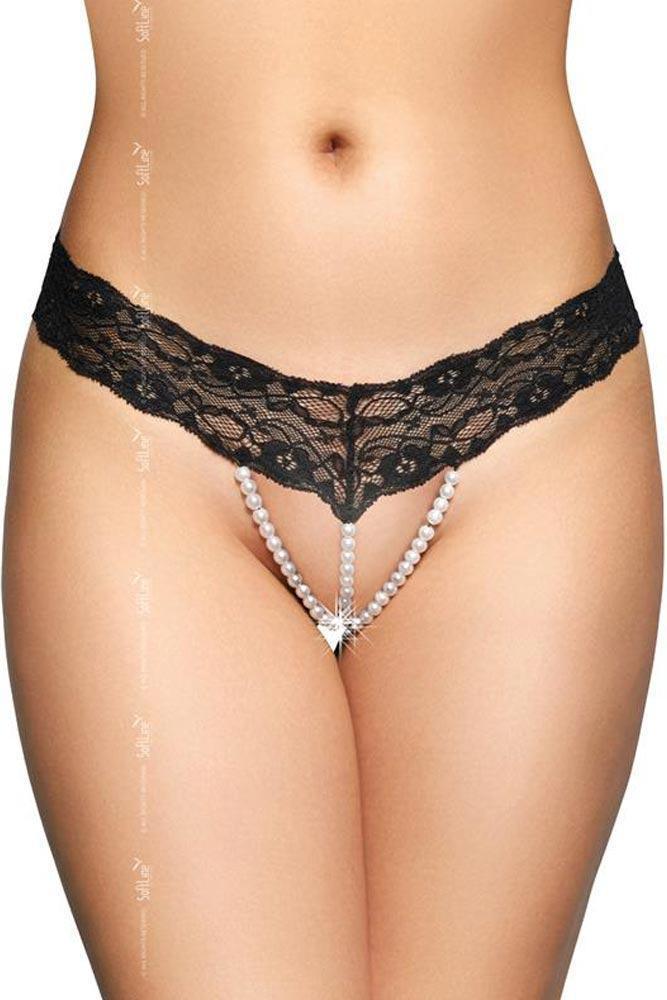 Softland - Στρινγκ με πέρλες - Pearl with Black Lace Μαύρο SFL2491-Black - E-string.gr