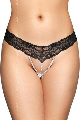 Softland - Στρινγκ με πέρλες - Pearl with Black Lace Μαύρο SFL2491-Black - E-string.gr