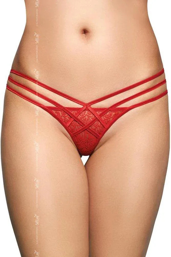 Softland - Κόκκινο εσώρουχο - Triple thong with lace Κόκκινο SFT2492-Red - E-string.gr