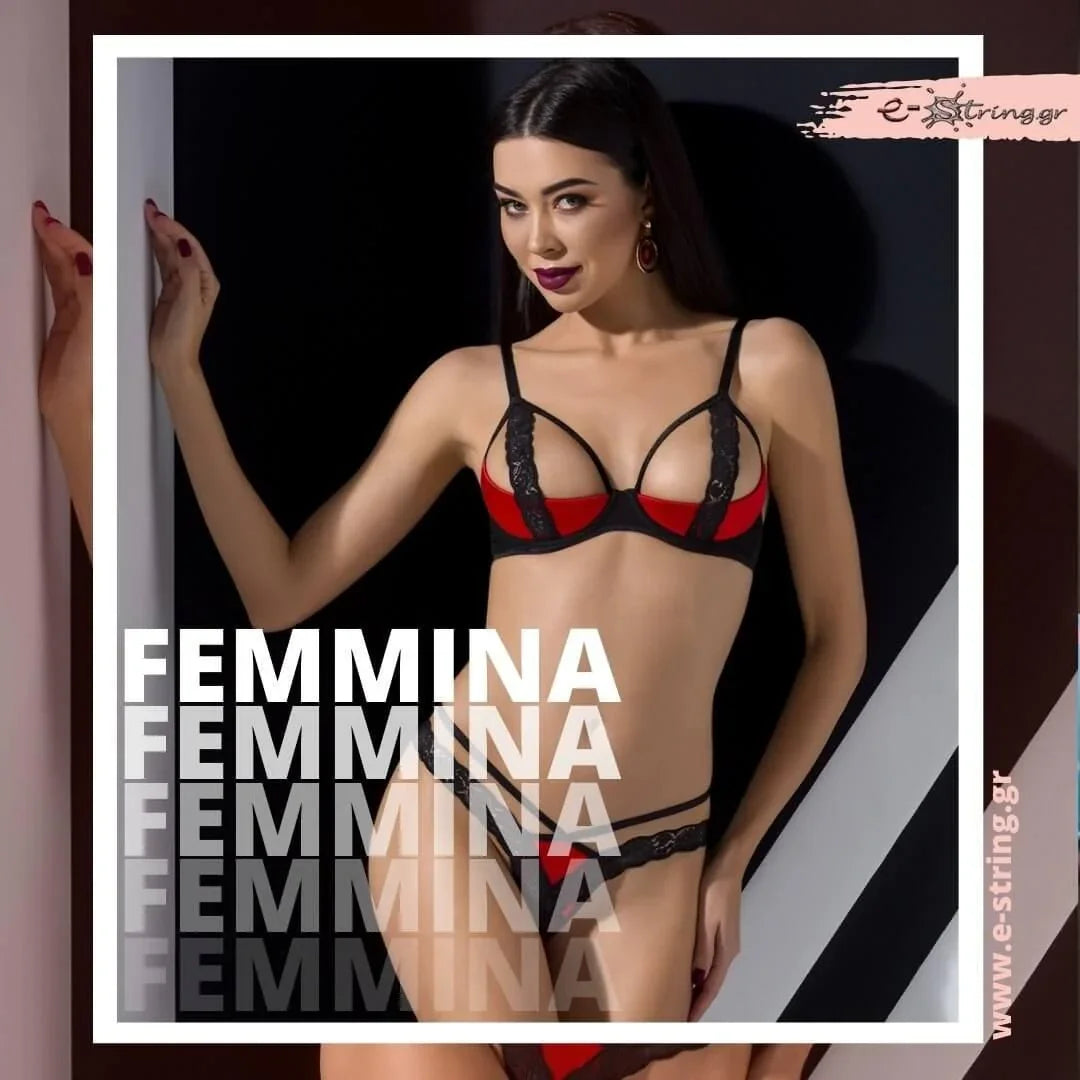Passion - Γυναικείο σετ εσώρουχα - Passion Femmina bikini Μαύρο κόκκινο PS0053 - E-string.gr