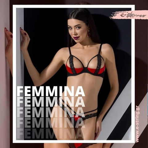Passion - Γυναικείο σετ εσώρουχα - Passion Femmina bikini Μαύρο κόκκινο PS0053 - E-string.gr
