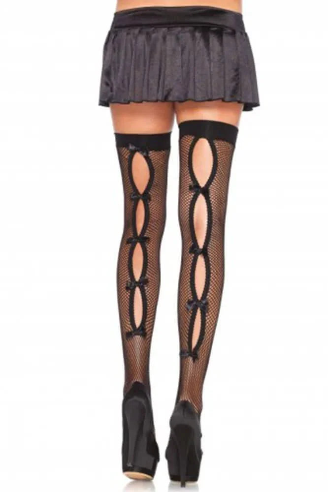 Leg Avenue - Κάλτσες - Fishnet Thigh Highs With Hole Bow Backseam LG6908 - E-string.gr