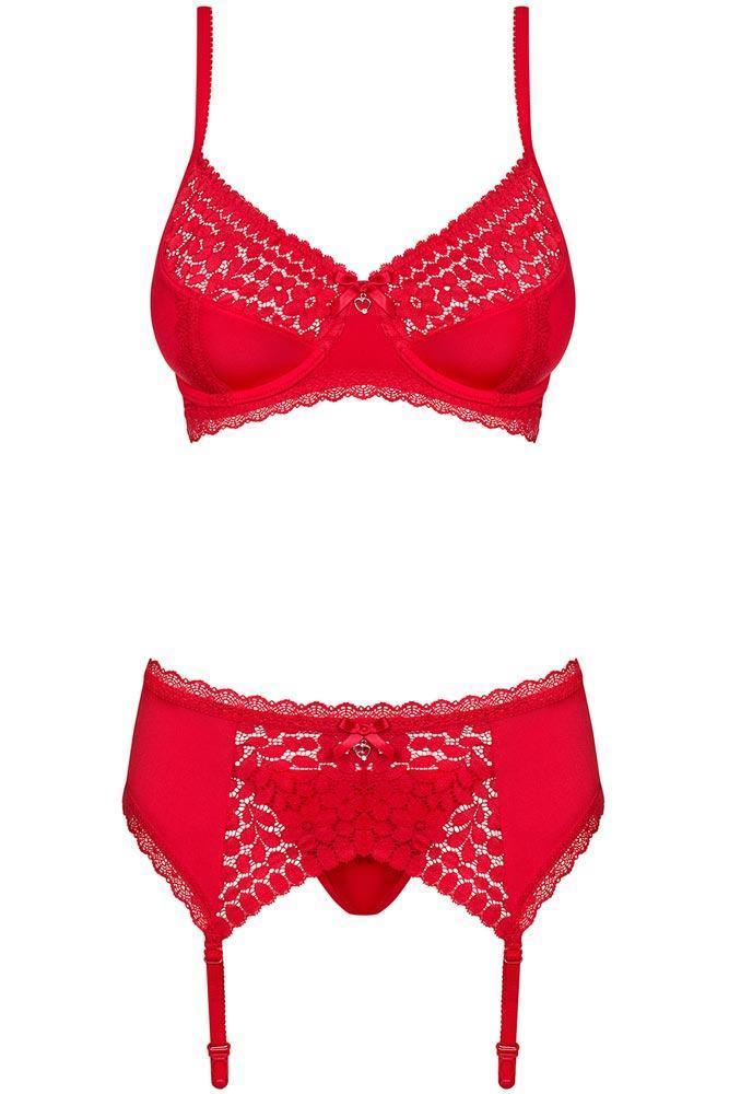 Obsessive - Γυναικείο σετ εσωρούχων - Obsessive Jolierose 3-pcs set Κόκκινο OB3741 - E-string.gr