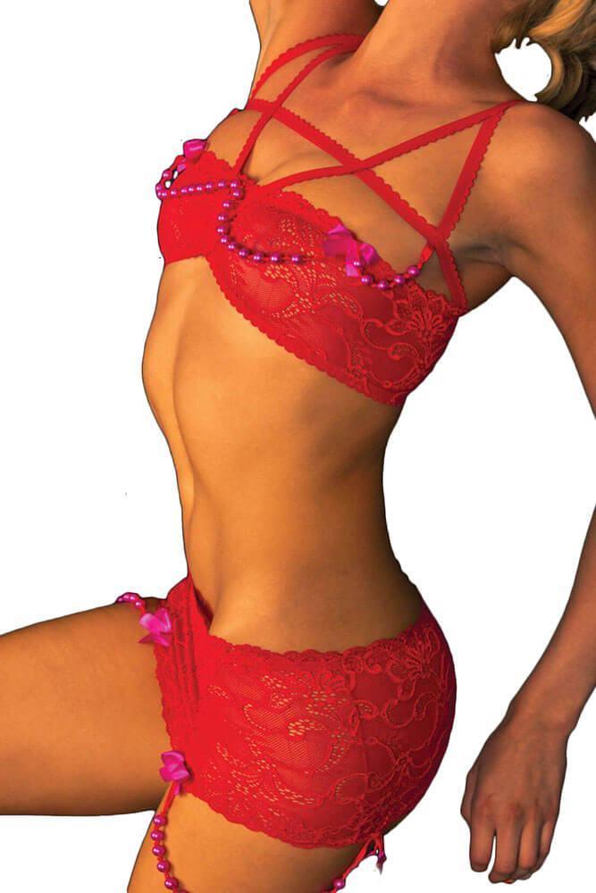 Fearless & Fun - Γυναικείο Εσώρουχο- Stretch Lace and Faux Pearl Beads Set FAF-H148 - E-string.gr