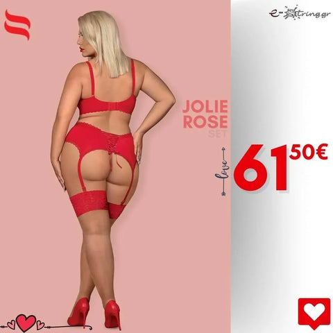 Obsessive - Γυναικείο σετ εσωρούχων - Obsessive Jolierose 3-pcs set Κόκκινο OB3741 - E-string.gr