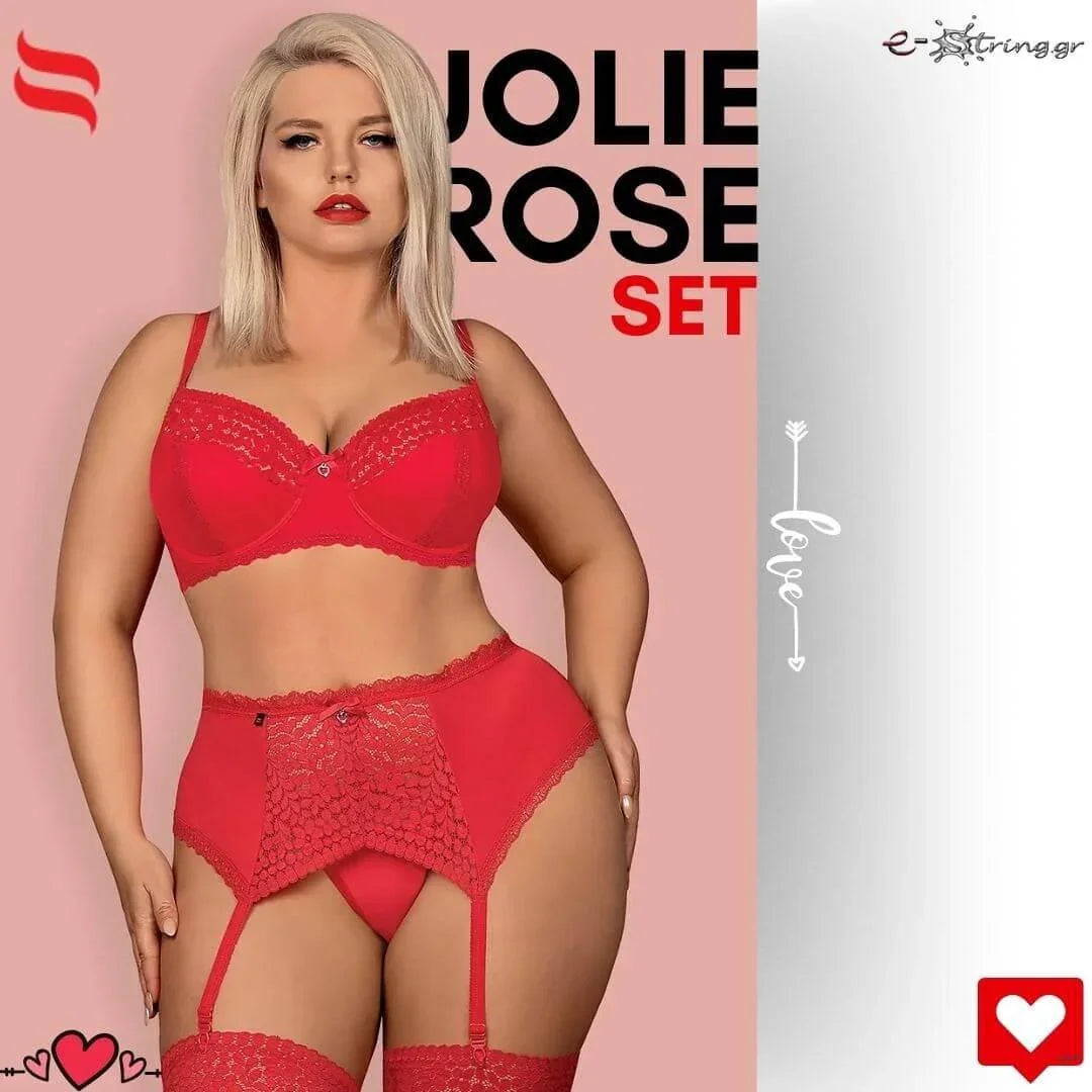 Obsessive - Γυναικείο σετ εσωρούχων - Obsessive Jolierose 3-pcs set Κόκκινο OB3741 - E-string.gr