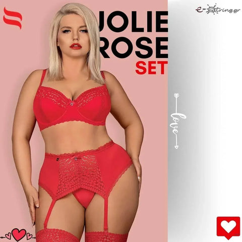 Obsessive - Γυναικείο σετ εσωρούχων - Obsessive Jolierose 3-pcs set Κόκκινο OB3741 - E-string.gr