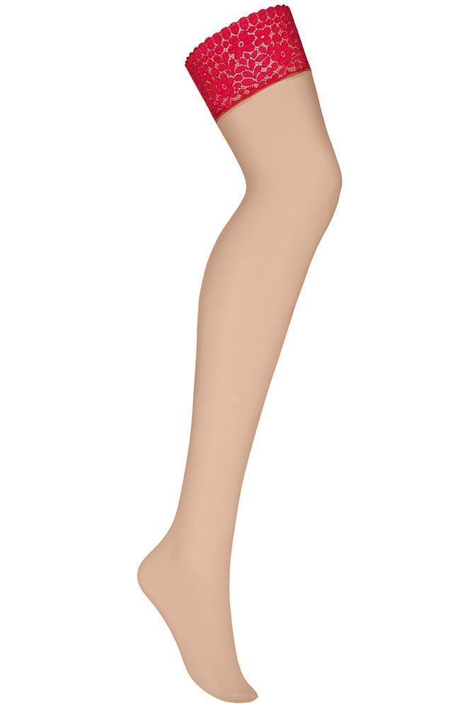 Obsessive - Κάλτσες Ζαρτιέρας - Obsessive Jolierose stockings κόκκινες μπεζ OB3796 - E-string.gr