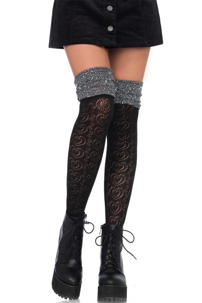 Leg Avenue - Κάλτσες σε μαύρο χρώμα με γκρι τελείωμα - LG6344 - E-string.gr