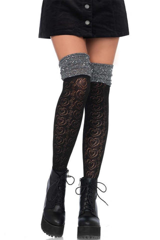 Leg Avenue - Κάλτσες σε μαύρο χρώμα με γκρι τελείωμα - LG6344 - E-string.gr