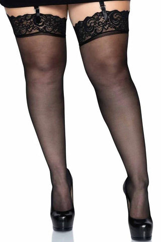 Leg Avenue - Γυναικείες Κάλτσες μεγάλο μέγεθος - Leg Avenue Sheer Thigh Highs Μαύρες LG1011Q - E-string.gr