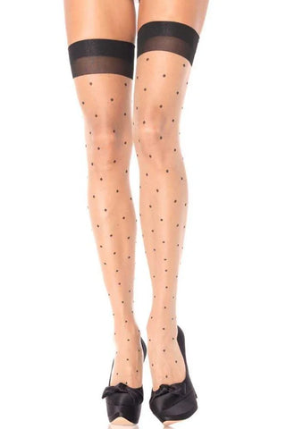 Leg Avenue - Κάλτσες μπεζ με πουά - Polka Dot Sheer Thigh High Μπεζ LG1929 - E-string.gr