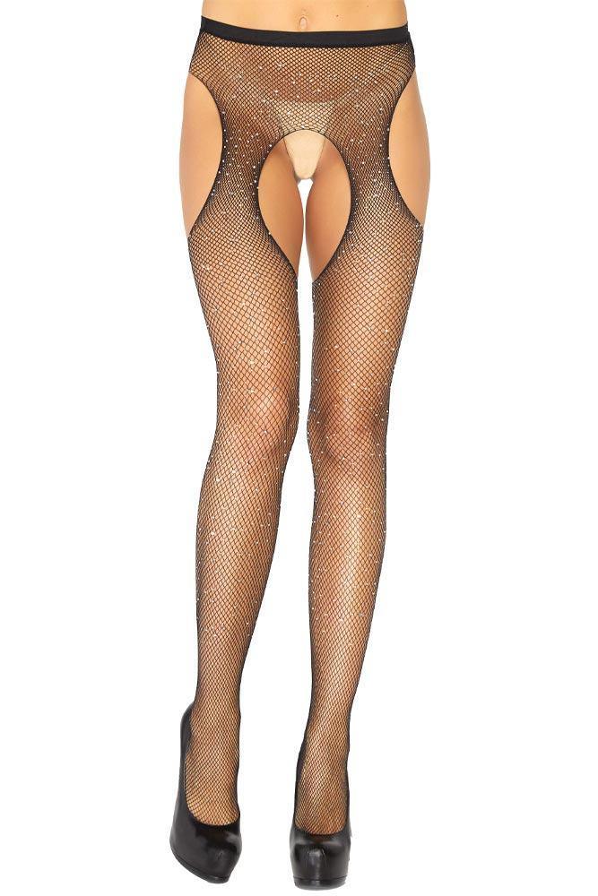 Leg Avenue - Καλσόν αυτοκινήτου μαύρο - Crotchless Pantyhose with strass LG9108 - E-string.gr