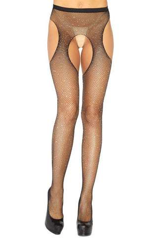 Leg Avenue - Καλσόν αυτοκινήτου μαύρο - Crotchless Pantyhose with strass LG9108 - E-string.gr