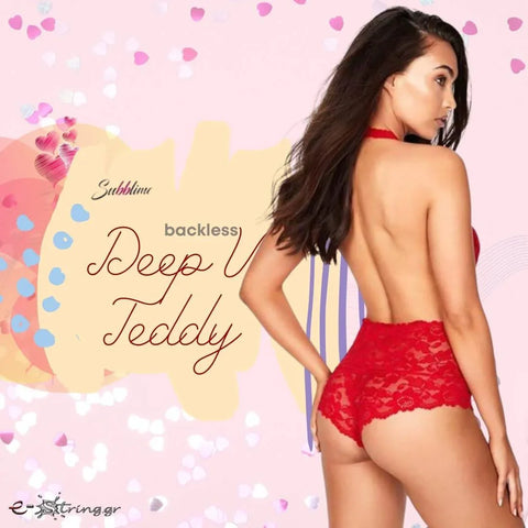 Subblime - Γυναικείο κορμάκι - Subblime Backless Deep V Teddy Κόκκινο S-223893 - E-string.gr