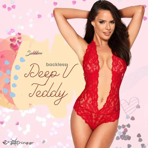 Subblime - Γυναικείο κορμάκι - Subblime Backless Deep V Teddy Κόκκινο S-223893 - E-string.gr
