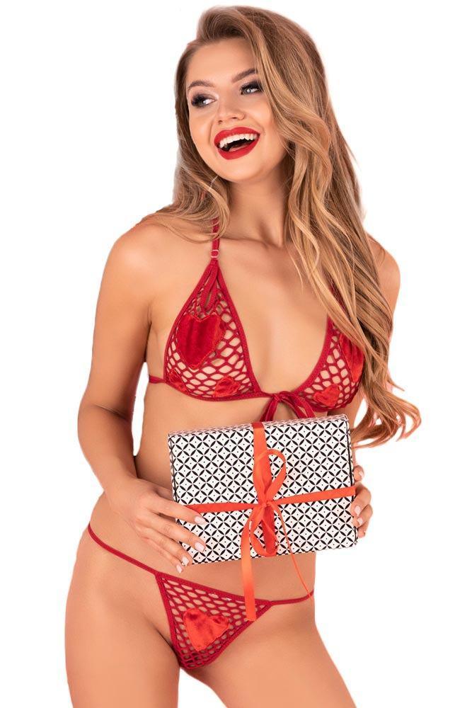 Livco Corsetti - Γυναικείο σετ εσώρουχα - Livco Strap Hearts Κόκκινο LC90008 - E-string.gr