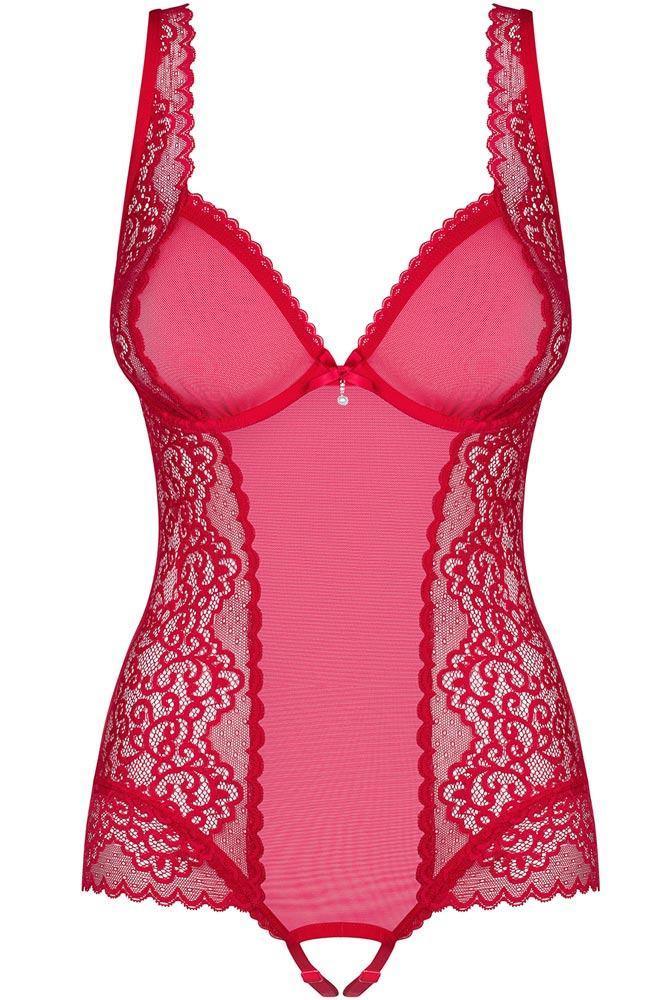 Obsessive - Γυναικείο κορμάκι - Obsessive Rougebelle crotchless teddy Κόκκινο OB3406 - E-string.gr