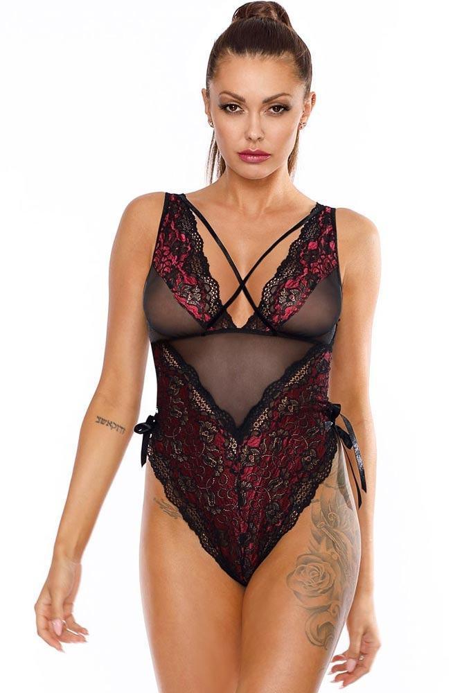 Excellent Beauty - Γυναικείο Κορμάκι - Excellent Beauty Μαύρο Μπορντό B-245 - E-string.gr