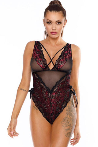 Excellent Beauty - Γυναικείο Κορμάκι - Excellent Beauty Μαύρο Μπορντό B-245 - E-string.gr
