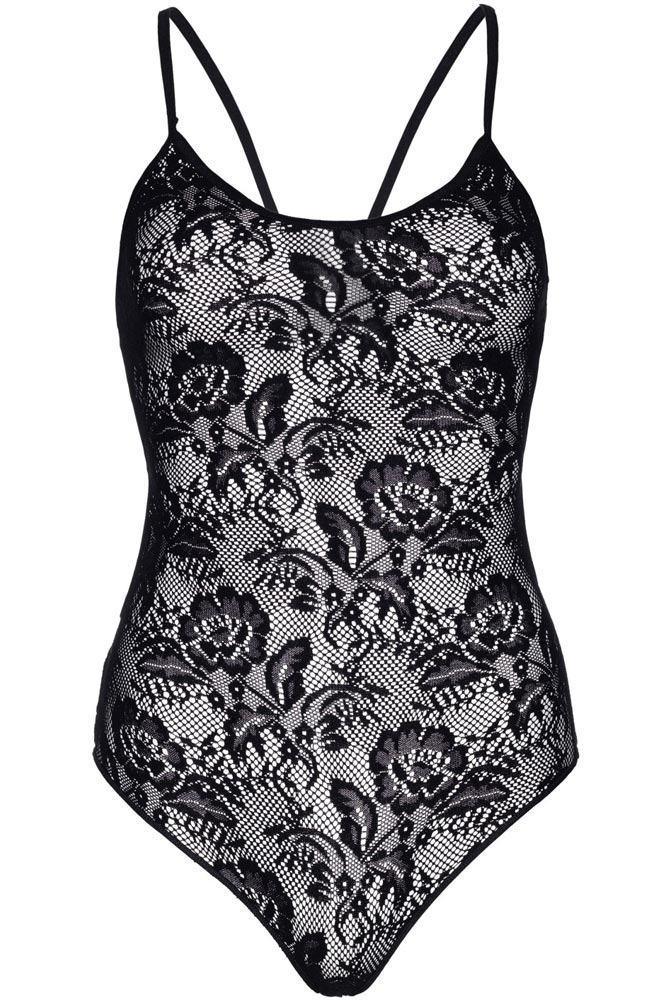 Leg Avenue - Γυναικείο κορμάκι - Leg Avenue Rose lace strappy back teddy Μαύρο LG81540 - E-string.gr
