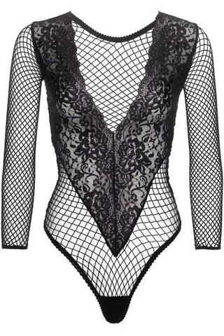 Leg Avenue - Γυναικείο κορμάκι - Leg Avenue Deep V Floral lace & net teddy Μαύρο LG89192 - E-string.gr