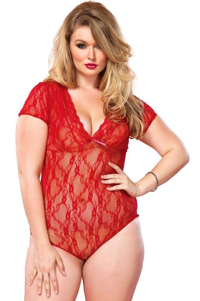 Leg Avenue - Γυναικείο Κορμάκι - Leg Avenue Floral Lace Backless Teddy Red LG81327Q - E-string.gr