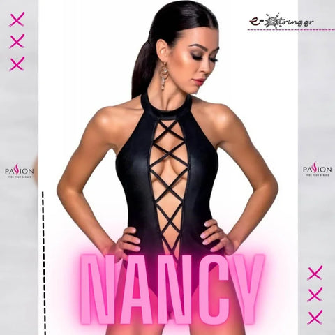 Passion - Γυναικείο κορμάκι - Passion Nancy Body Leather Μαύρο PE10386 - E-string.gr