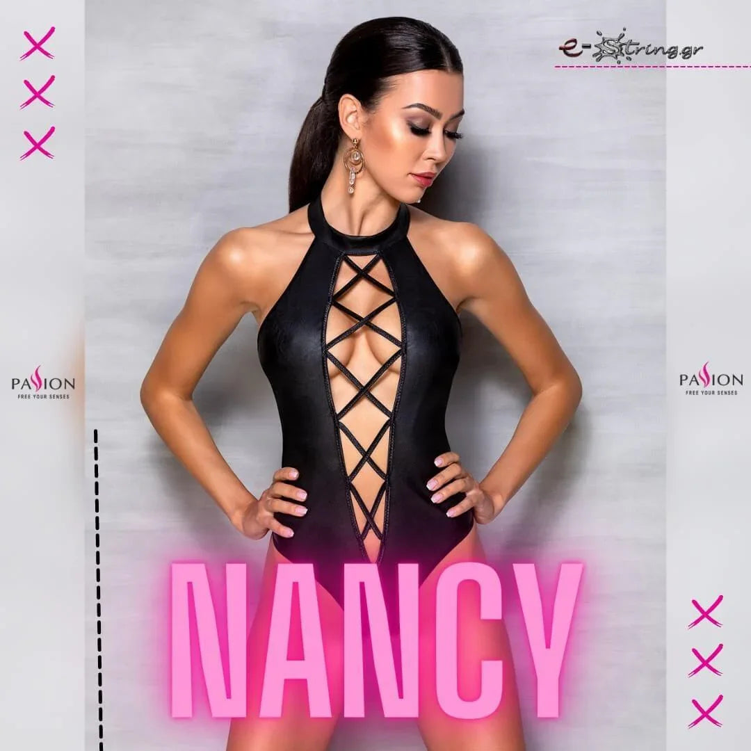 Passion - Γυναικείο κορμάκι - Passion Nancy Body Leather Μαύρο PE10386 - E-string.gr