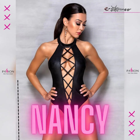 Passion - Γυναικείο κορμάκι - Passion Nancy Body Leather Μαύρο PE10386 - E-string.gr