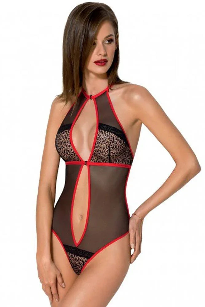 Passion - Γυναικείο κορμάκι - Passion Satara Body Μαύρο-Κόκκινο PS-Satara - E-string.gr