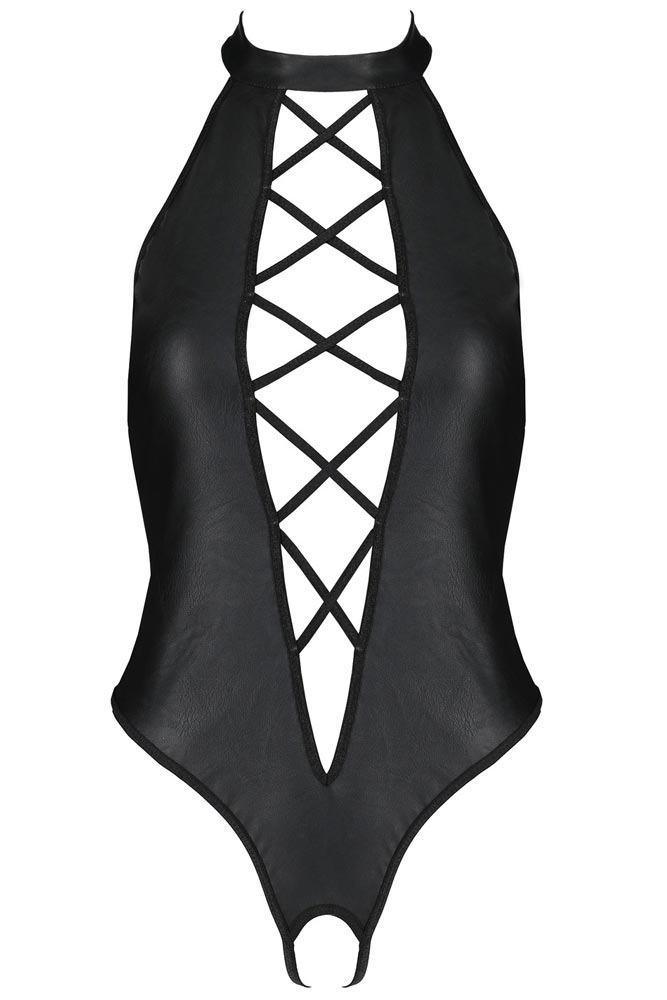 Passion - Γυναικείο κορμάκι - Passion Nancy Body Leather Μαύρο PE10386 - E-string.gr