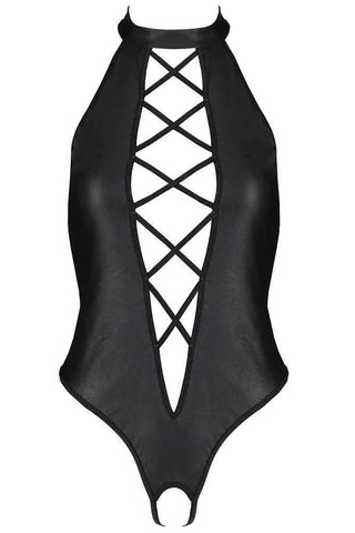 Passion - Γυναικείο κορμάκι - Passion Nancy Body Leather Μαύρο PE10386 - E-string.gr