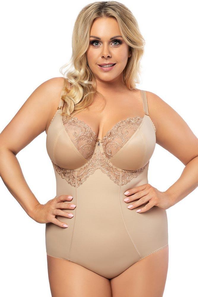 Gorsenia - Plus Size Κορμάκι - Gorsenia Gala Μπεζ K-356 - E-string.gr