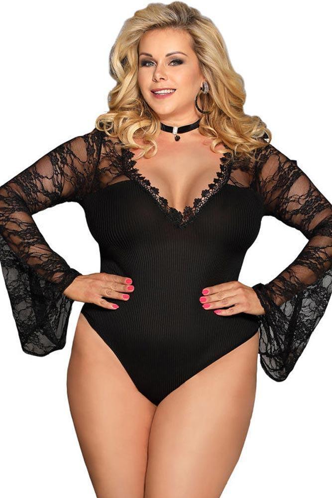 Subblime - Plus Size Κορμάκι - Subblime Floral Pattern Teddy Μαύρο S-220724 - E-string.gr