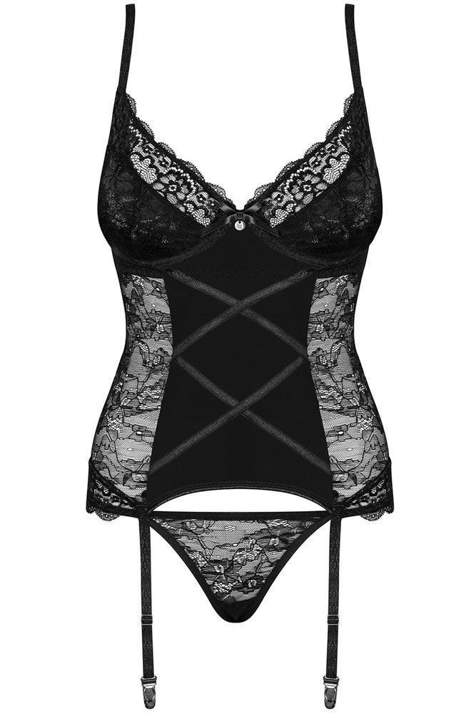 Obsessive - Γυναικείος κορσές - Obsessive Laurise corset and thong Μαύρος OB2927 - E-string.gr