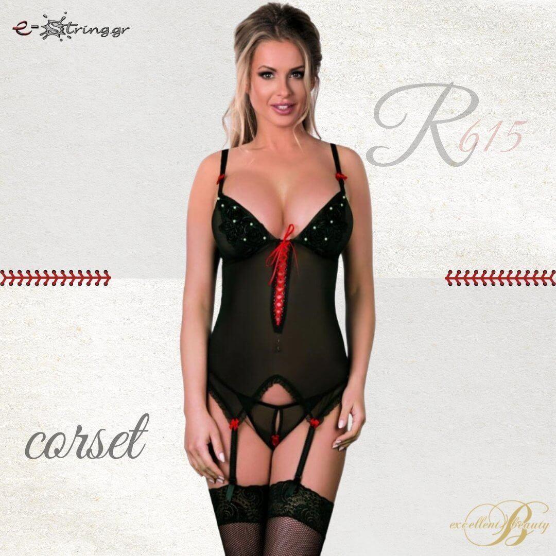 Excellent Beauty - Γυναικείος Κορσές - Excellent Beauty Corset Μαύρος R-615 - E-string.gr