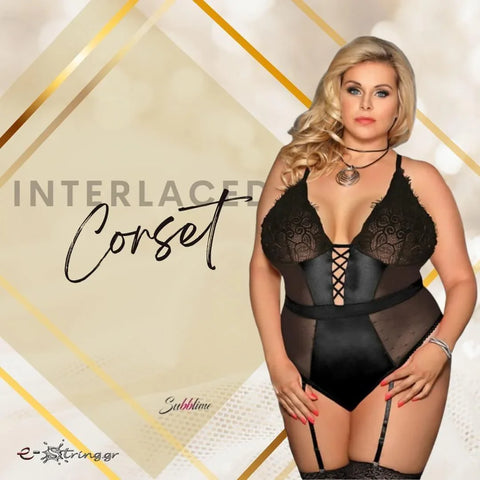 Subblime - Plus Size Κορσές - Subblime Black Interlaced Corset Μαύρος S-220774 - E-string.gr