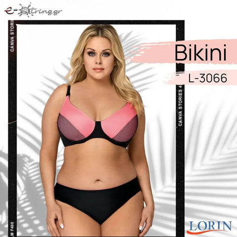 Lorin - Γυναικείο Μαγιό - Μπικίνι Lorin Μαύρο Ροζ L-3066 - E-string.gr
