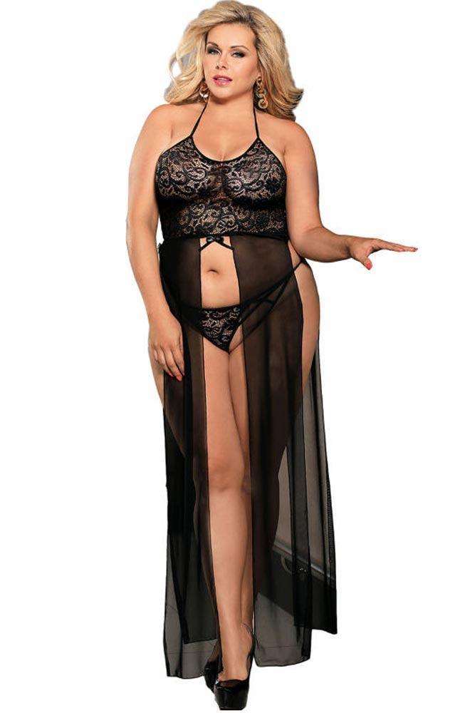 Subblime - Plus Size Μακρυά Ρόμπα - Subblime Peignoir Transparent Μαύρη S-220786 - E-string.gr
