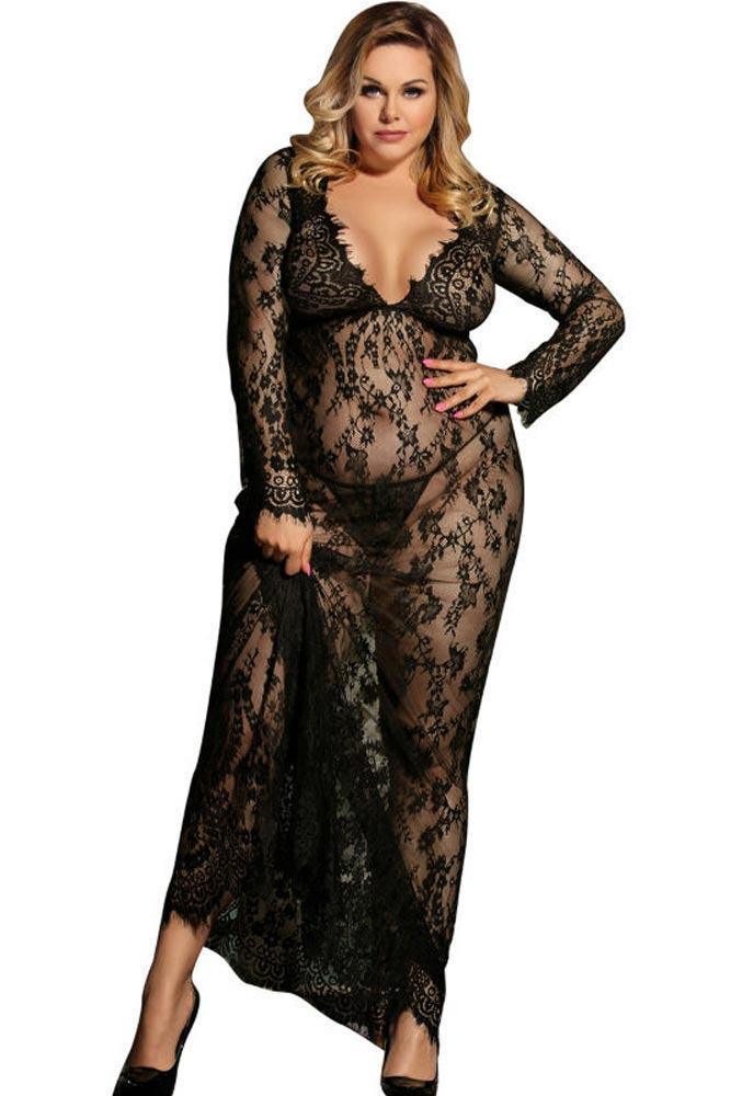 Subblime - Plus Size Μακρύ Babydoll - Φόρεμα - Subblime Long Sleeve Dress Μαύρη S-220670 - E-string.gr
